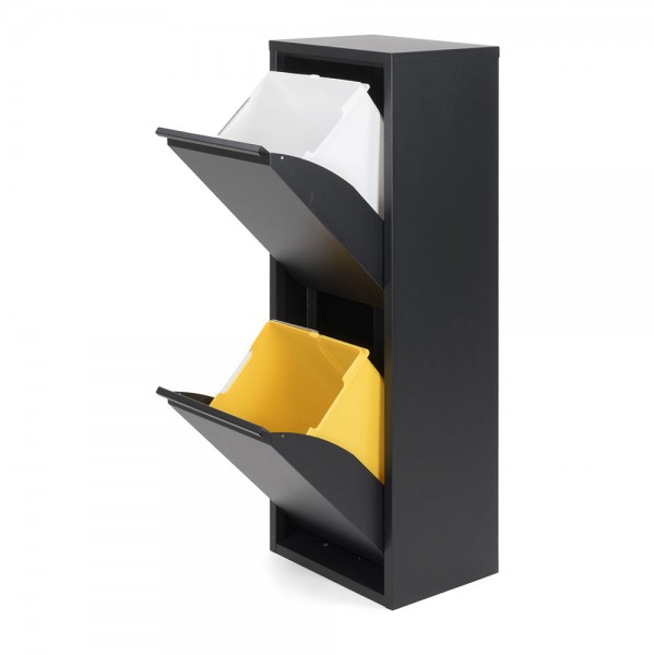 Armario metalico reciclaje 2 cajones negro 92 x 35 x 25 cm